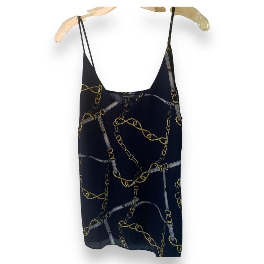 Banana Republic Navy Chain Print Spaghetti Strap Tank Top Size Medium Li…